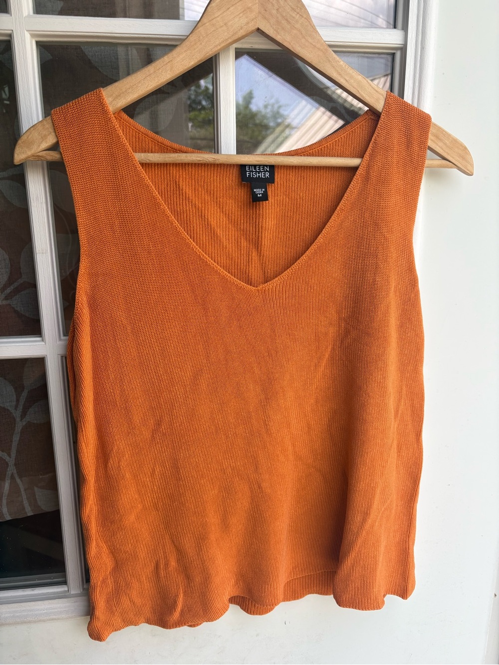 Eileen Fisher | Orange V-Neck Sleeveless Knit Tank | Medium